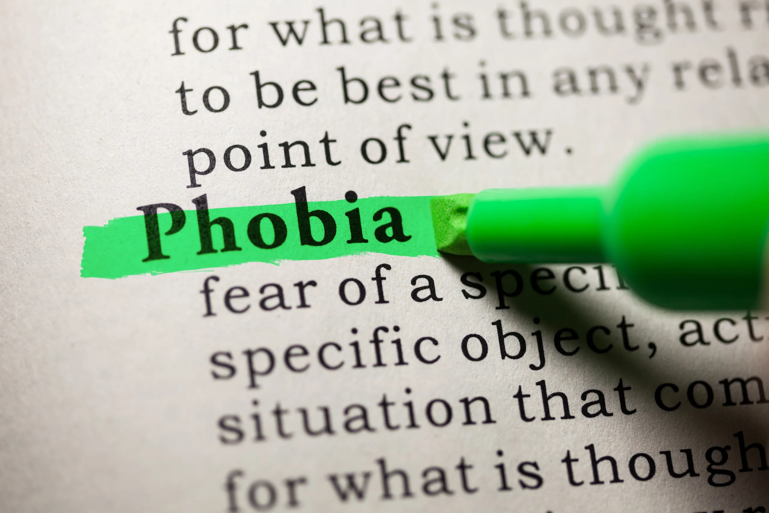 the word phobia being highlighted on text Thoughts Matter NLP and Hypnotherapy